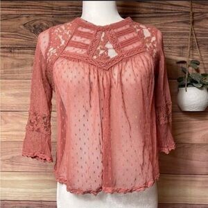 Free People Lace Coral Top